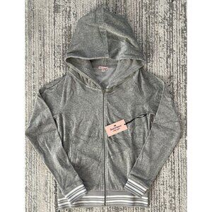 Juicy Couture Gray White Velour Zip-Up Hoodie Long Sleeve Womens Size X-Small